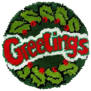 Vintage Christmas Latch Hook Wall Hangings Santa & Greetings Set Eclectic Decor